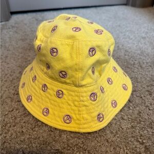 Yellow Bucket Hat with Purple Peace Signs